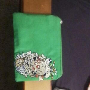 Green Pouch with Skull and Love Design